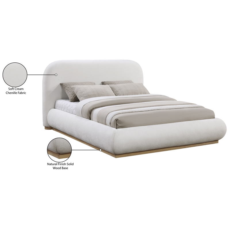Meridian Furniture Vaughn Cream Chenille Fabric Queen Bed