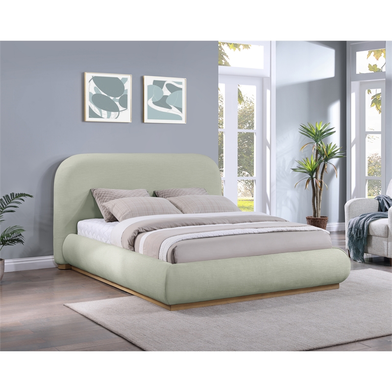 Meridian Furniture Vaughn Mint Chenille Fabric Queen Bed