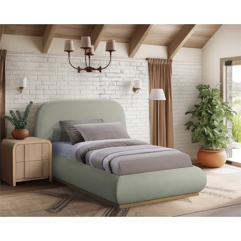 Meridian Furniture Vaughn Mint Chenille Fabric Twin Bed