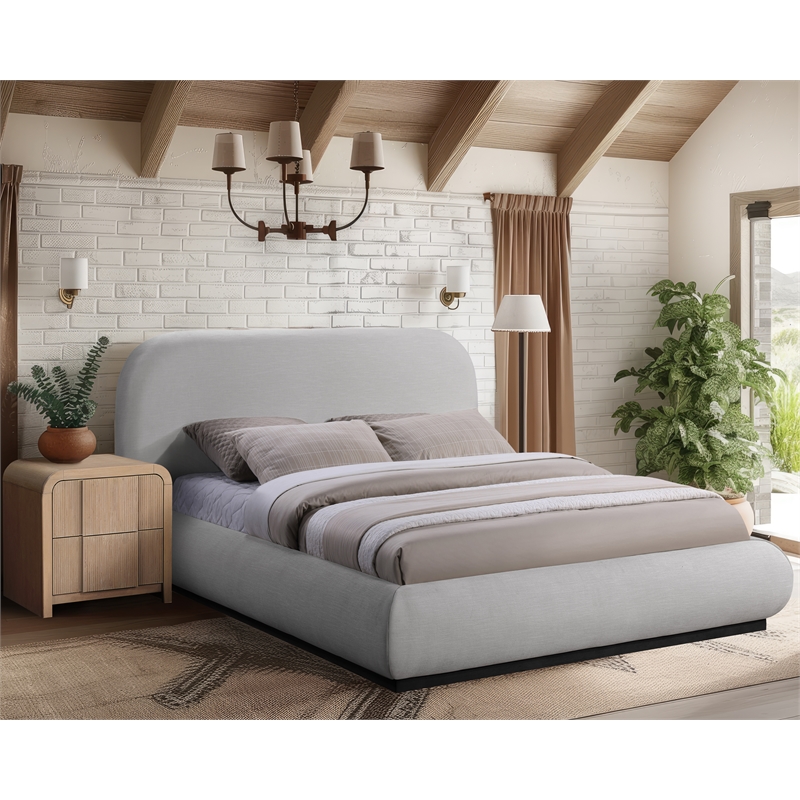 Meridian Furniture Vaughn Grey Chenille Fabric Queen Bed