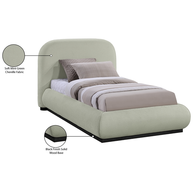 Meridian Furniture Vaughn Mint Chenille Fabric Twin Bed