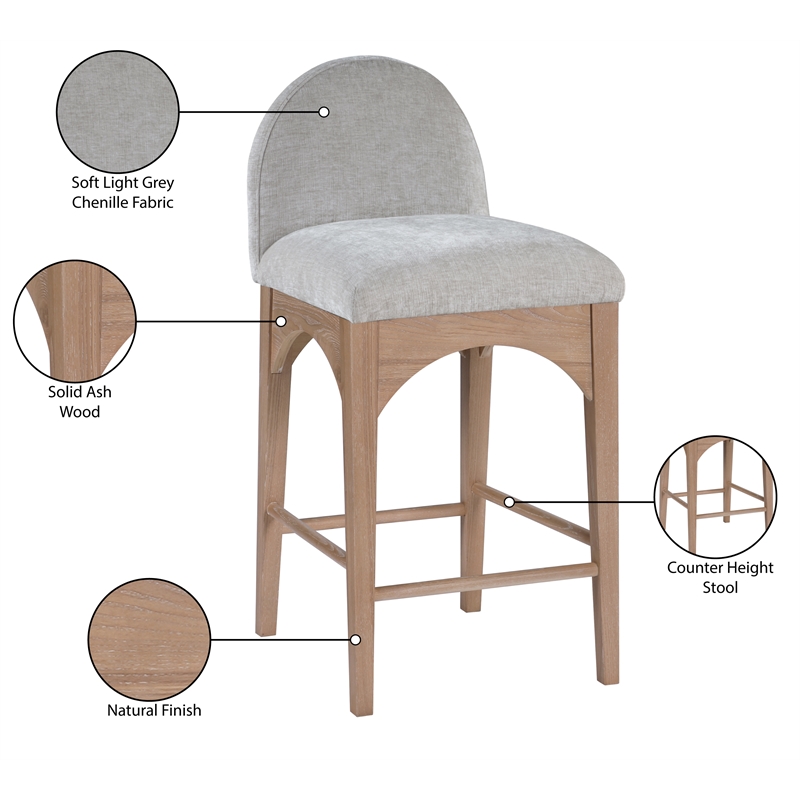 Meridian Furniture Waldorf Grey Chenille Fabric Stool