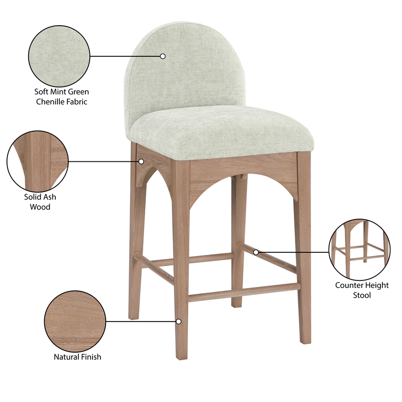 Meridian Furniture Waldorf Mint Chenille Fabric Stool