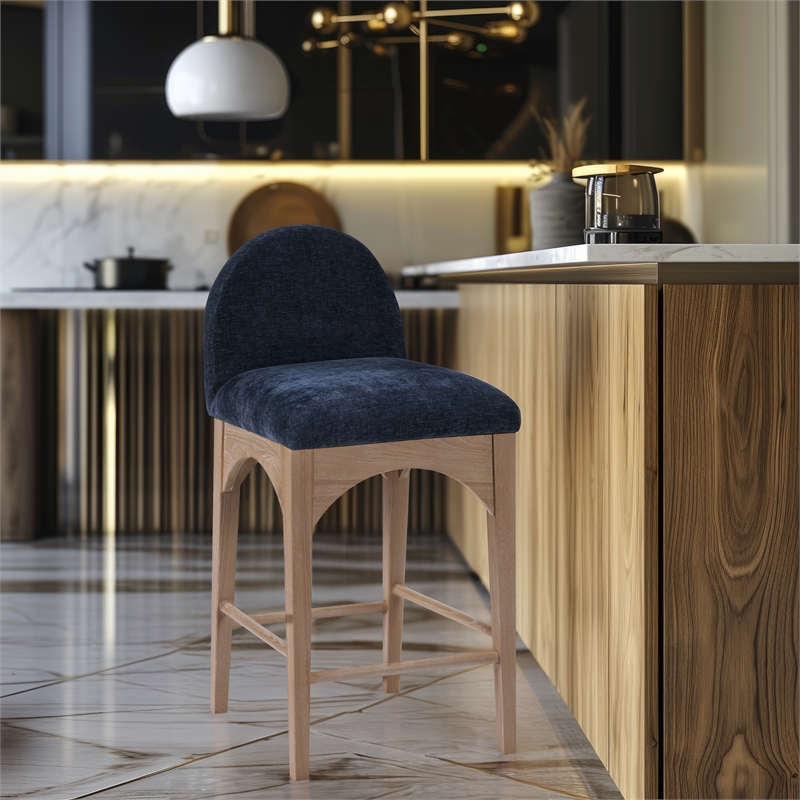 Meridian Furniture Waldorf Navy Chenille Fabric Stool