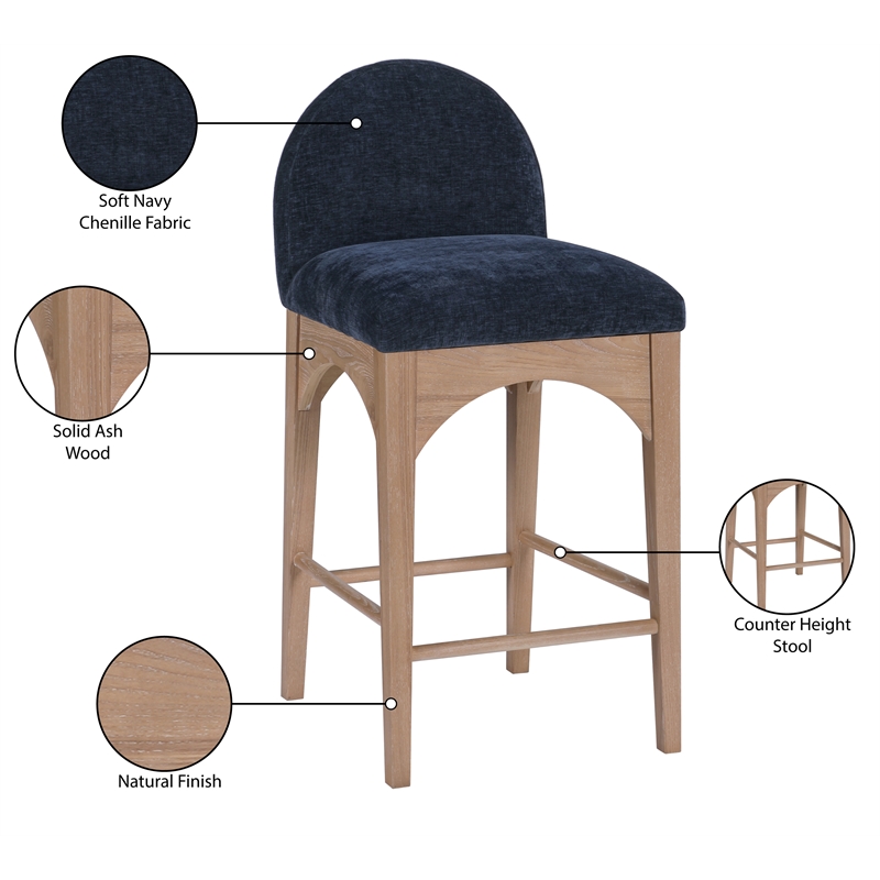 Meridian Furniture Waldorf Navy Chenille Fabric Stool