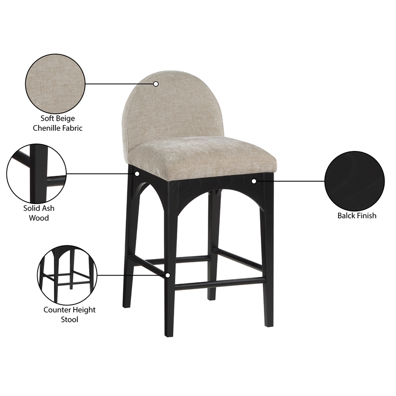 Meridian Furniture Waldorf Beige Chenille Fabric Stool