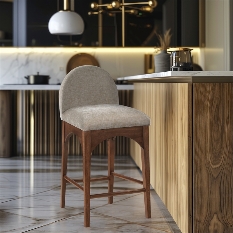 Meridian Furniture Waldorf Beige Chenille Fabric Stool