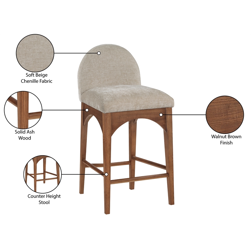 Meridian Furniture Waldorf Beige Chenille Fabric Stool