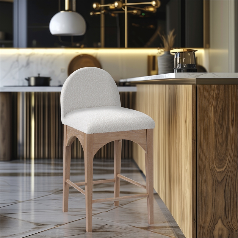 Meridian Furniture Waldorf Cream Boucle Fabric Stool