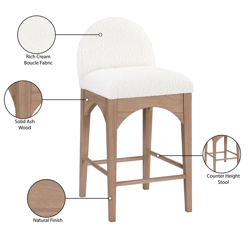 Meridian Furniture Waldorf Cream Boucle Fabric Stool