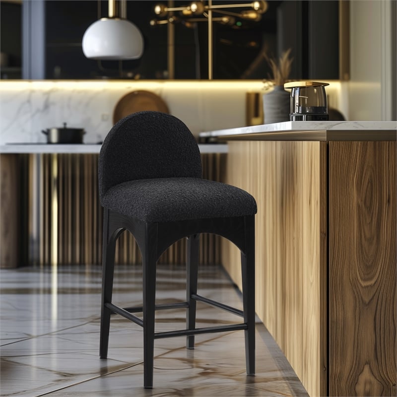 Meridian Furniture Waldorf Black Boucle Fabric Stool