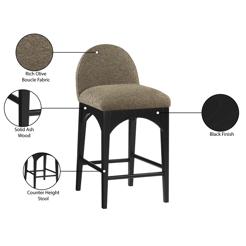 Meridian Furniture Waldorf Olive Boucle Fabric Stool