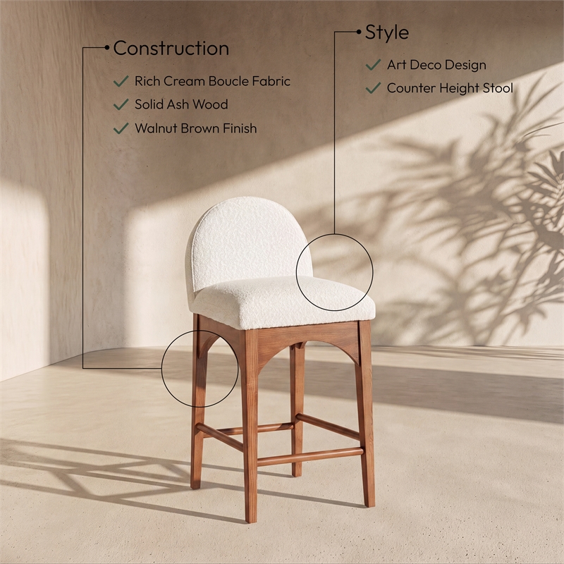 Meridian Furniture Waldorf Cream Boucle Fabric Stool