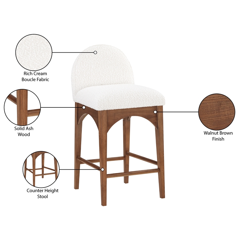 Meridian Furniture Waldorf Cream Boucle Fabric Stool