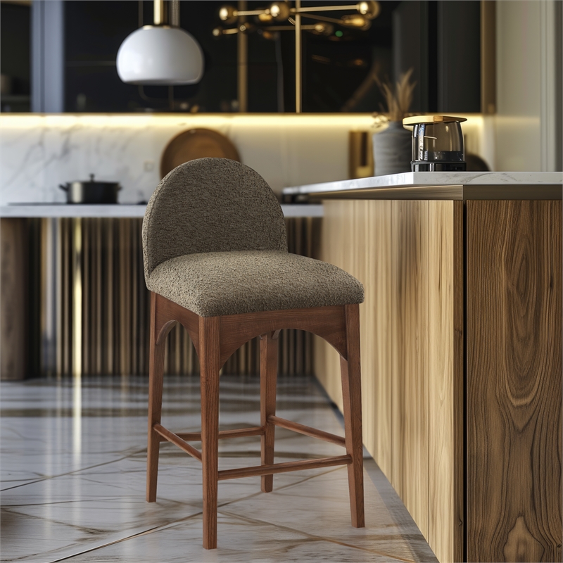 Meridian Furniture Waldorf Olive Boucle Fabric Stool