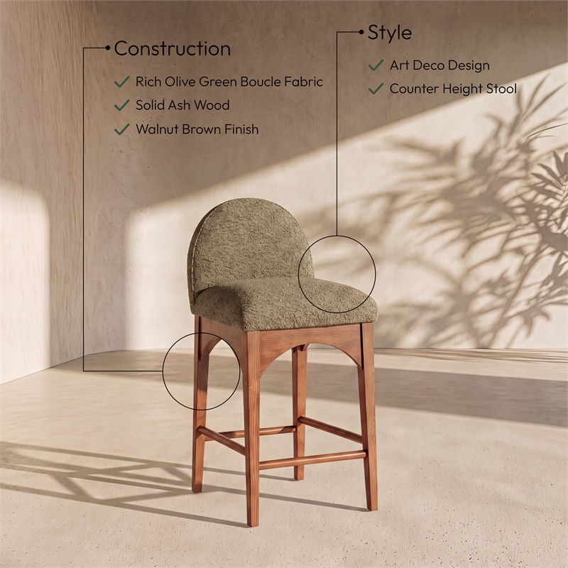Meridian Furniture Waldorf Olive Boucle Fabric Stool