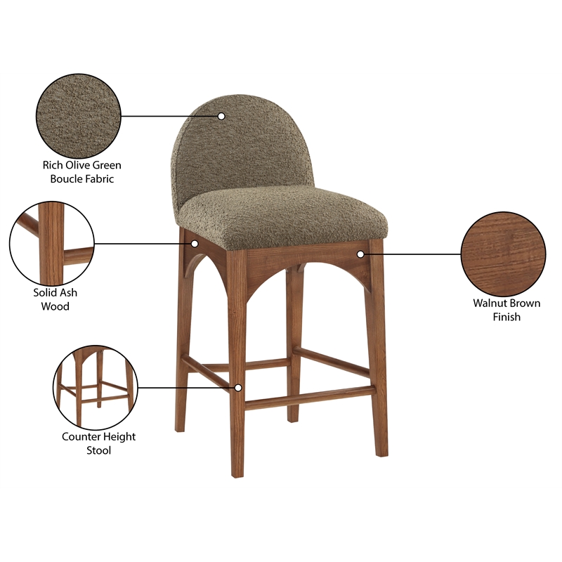 Meridian Furniture Waldorf Olive Boucle Fabric Stool