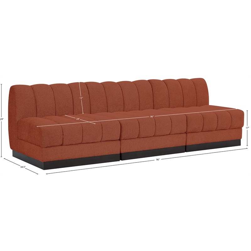 Meridian Furniture Quinn 3-Piece Fabric Modular Sofa in Cognac Orange