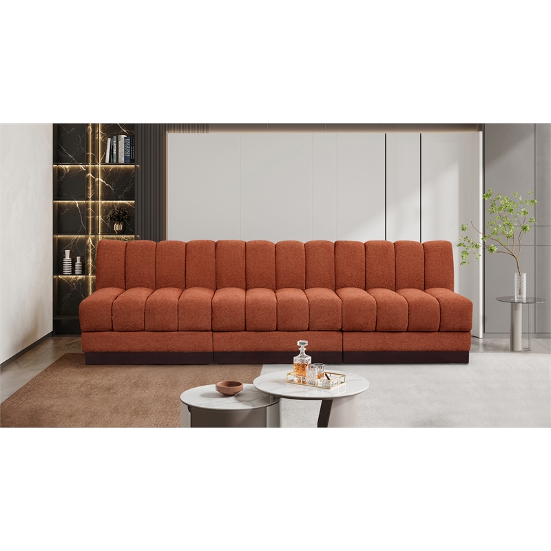 Meridian Furniture Quinn 3-Piece Fabric Modular Sofa in Cognac Orange