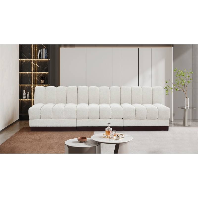 Meridian Furniture Quinn 3-Piece Contemporary Fabric Modular Sofa in Cream