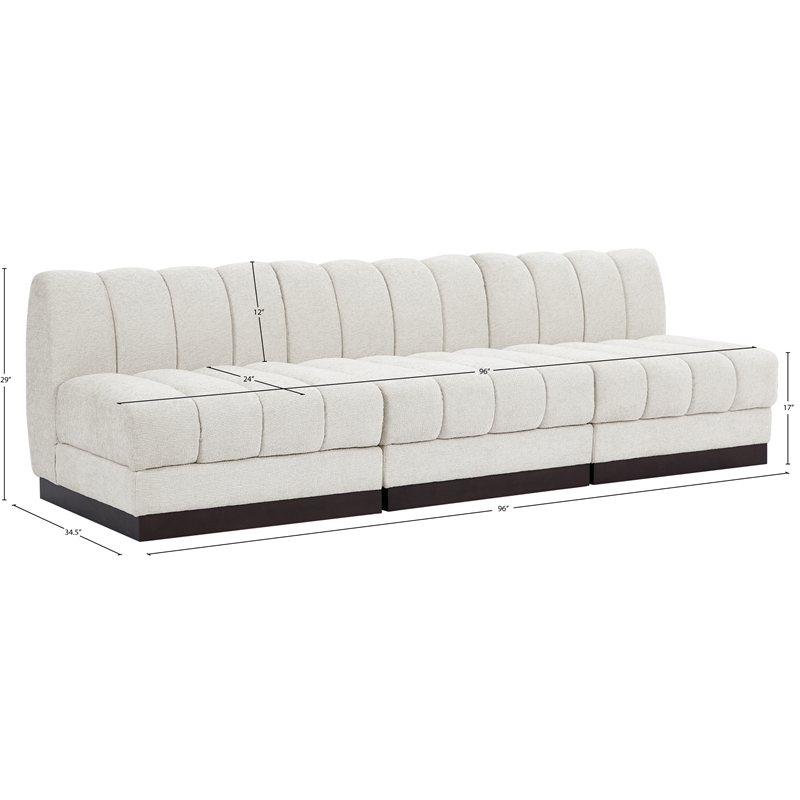 Meridian Furniture Quinn 3-Piece Contemporary Fabric Modular Sofa in Cream