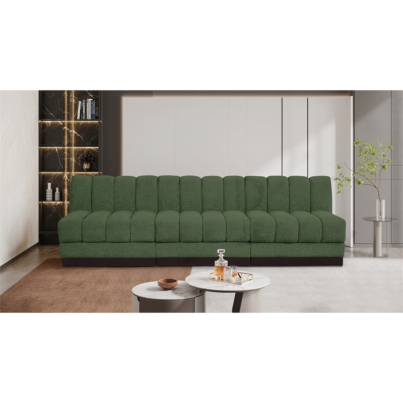 Meridian Furniture Quinn 3-Piece Contemporary Fabric Modular Sofa in Green