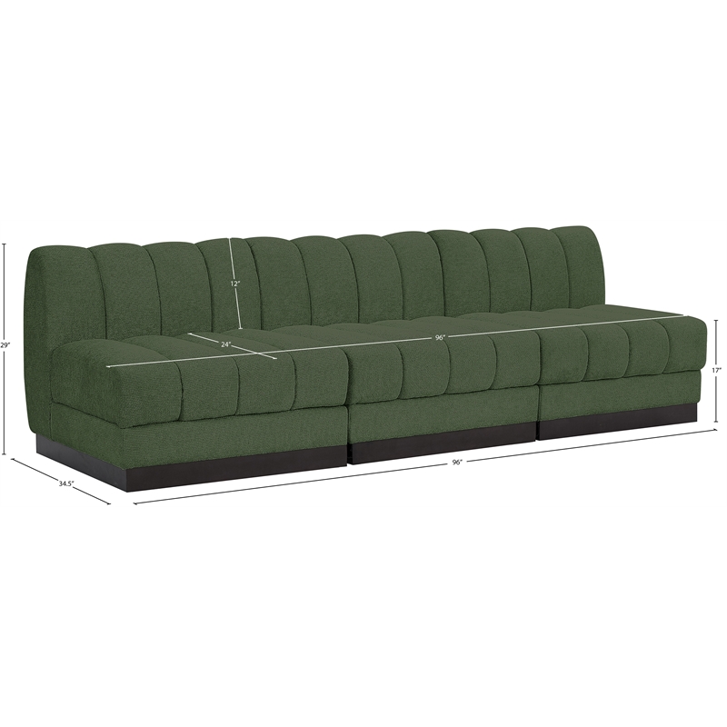 Meridian Furniture Quinn 3-Piece Contemporary Fabric Modular Sofa in Green