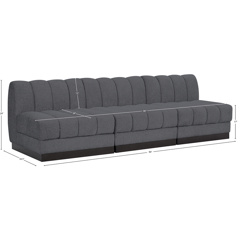 Meridian Furniture Quinn 3-Piece Fabric Modular Sofa in Dark Gray