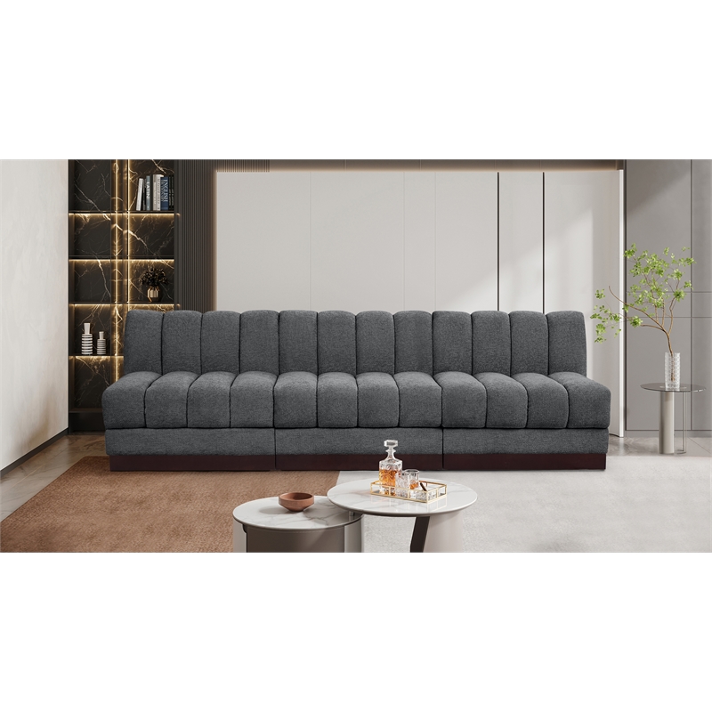 Meridian Furniture Quinn 3-Piece Fabric Modular Sofa in Dark Gray