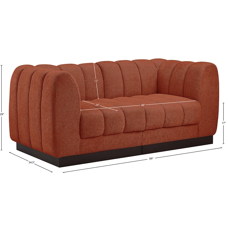 Meridian Furniture Quinn 2-Piece Fabric Modular Sofa in Cognac Orange