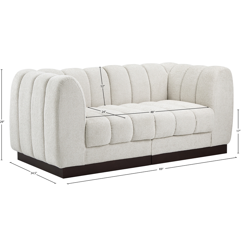 Meridian Furniture Quinn 2-Piece Contemporary Fabric Modular Sofa in Cream