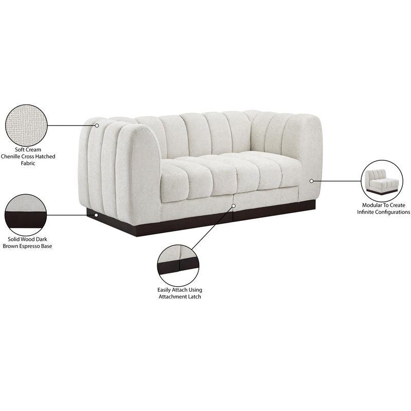 Meridian Furniture Quinn 2-Piece Contemporary Fabric Modular Sofa in Cream
