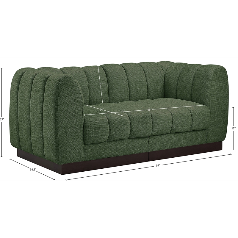 Meridian Furniture Quinn 2-Piece Contemporary Fabric Modular Sofa in Green
