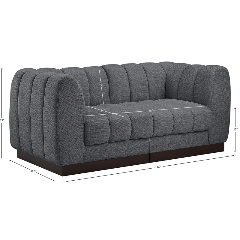 Meridian Furniture Quinn 2-Piece Contemporary Fabric Modular Sofa in Dark Gray