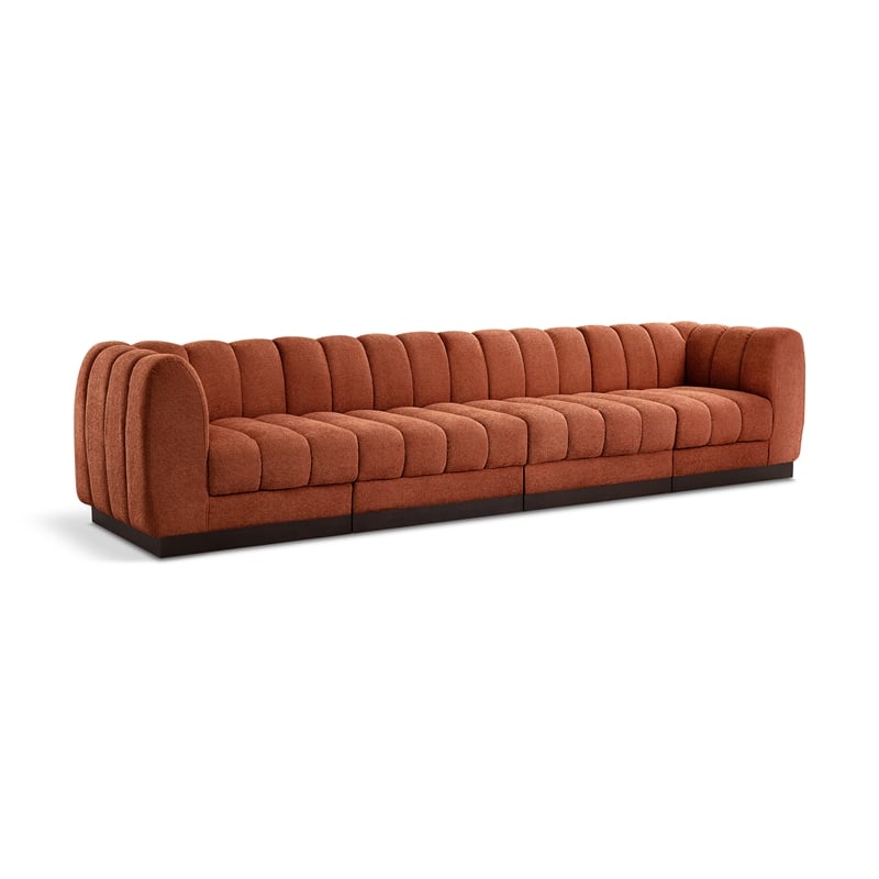 Meridian Furniture Quinn 4-Piece Fabric Modular Sofa in Cognac Orange