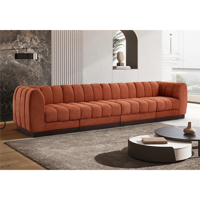 Meridian Furniture Quinn 4-Piece Fabric Modular Sofa in Cognac Orange