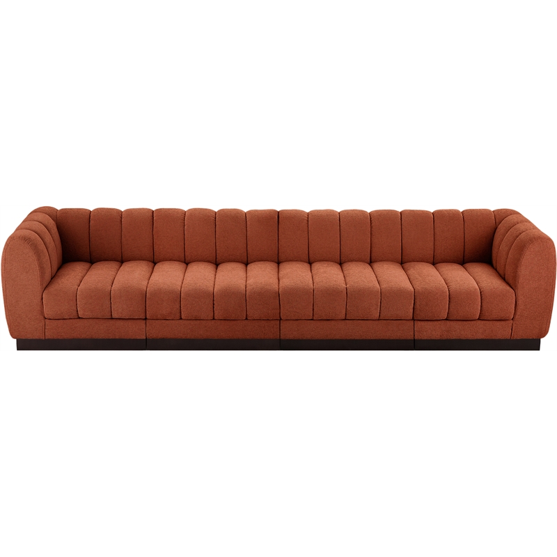 Meridian Furniture Quinn 4-Piece Fabric Modular Sofa in Cognac Orange