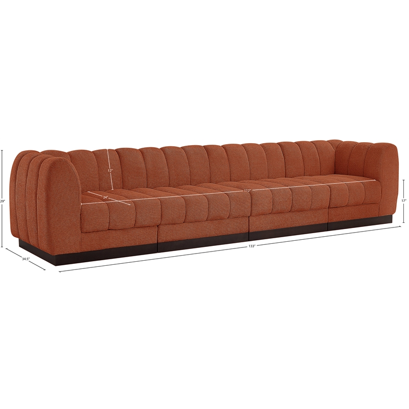 Meridian Furniture Quinn 4-Piece Fabric Modular Sofa in Cognac Orange
