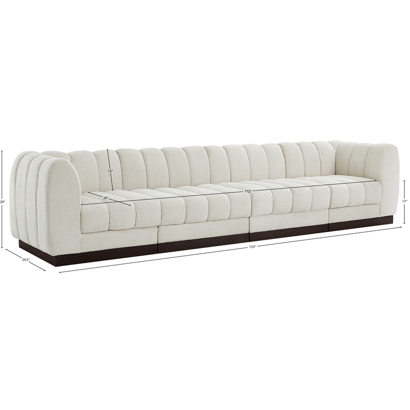 Meridian Furniture Quinn 4-Piece Contemporary Fabric Modular Sofa in Cream