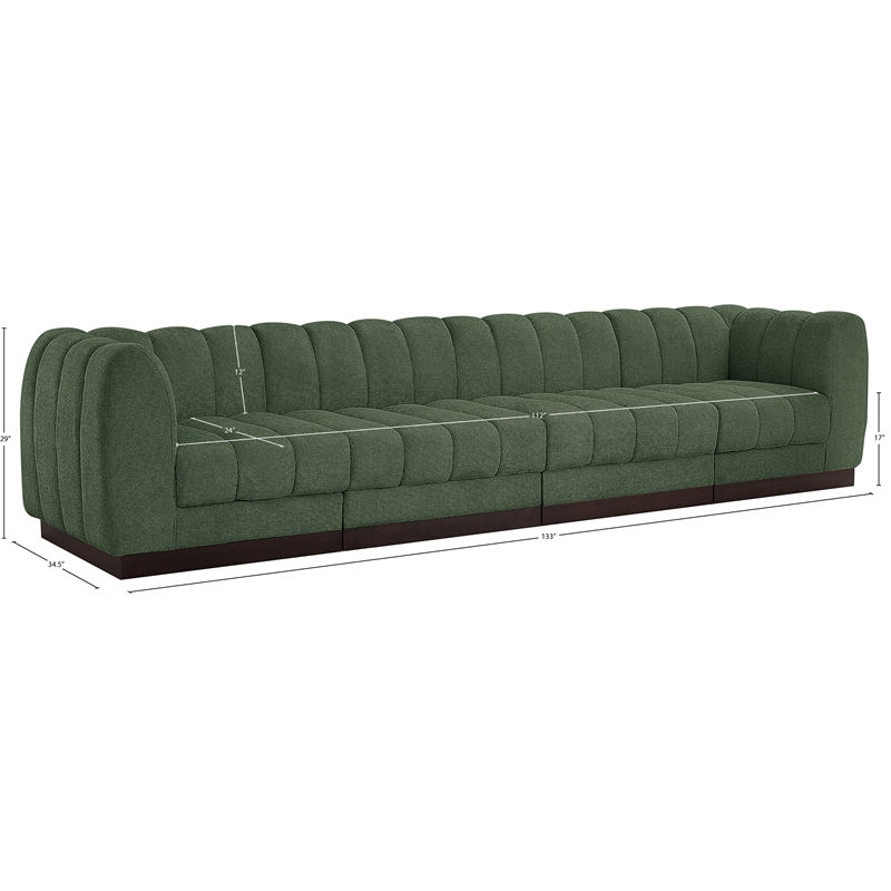 Meridian Furniture Quinn 4-Piece Contemporary Fabric Modular Sofa in Green