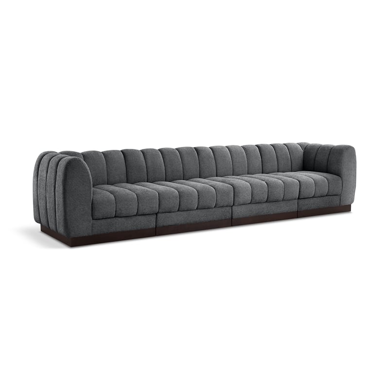 Meridian Furniture Quinn 4-Piece Contemporary Fabric Modular Sofa in Dark Gray