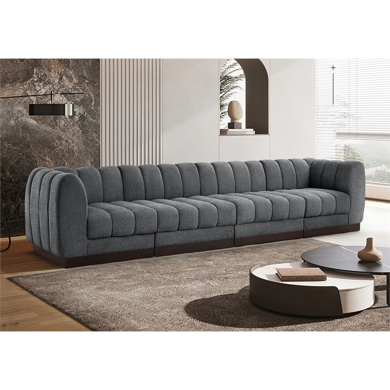 Meridian Furniture Quinn 4-Piece Contemporary Fabric Modular Sofa in Dark Gray