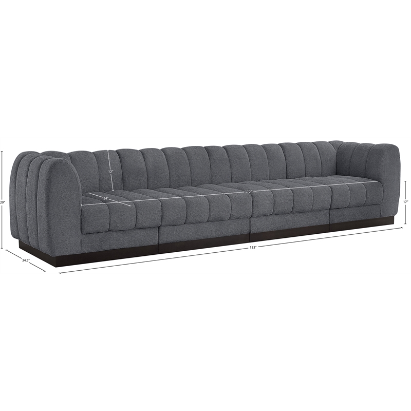 Meridian Furniture Quinn 4-Piece Contemporary Fabric Modular Sofa in Dark Gray
