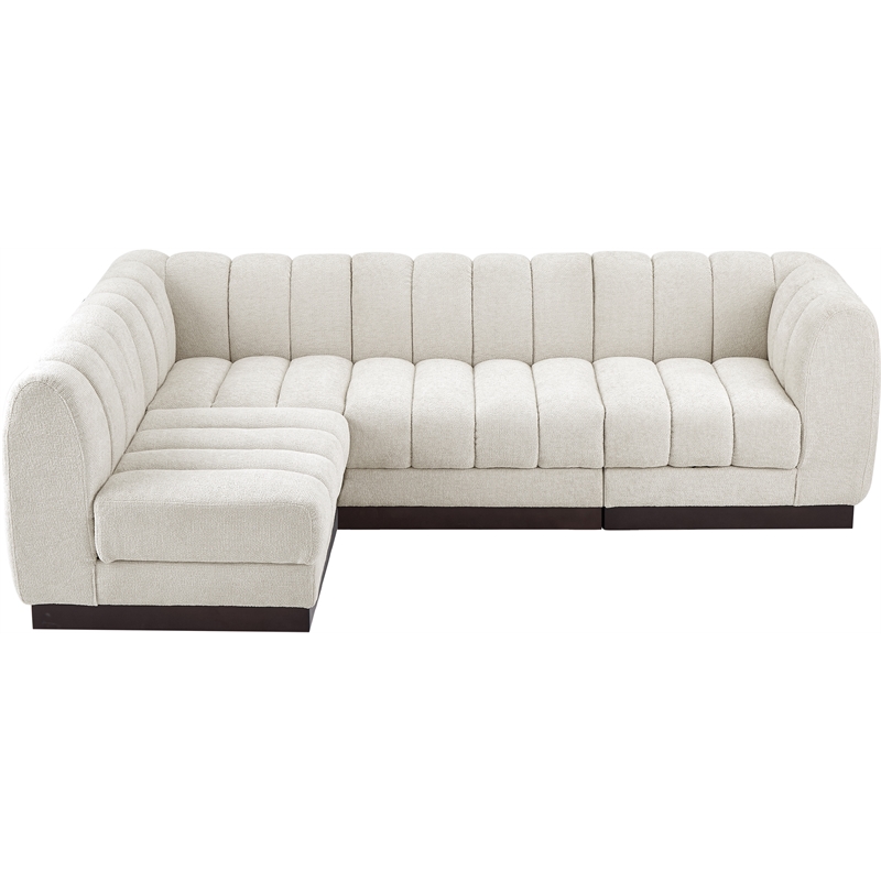 Meridian Furniture Quinn 4-Piece L-Shaped Fabric Modular Sectional in Cream