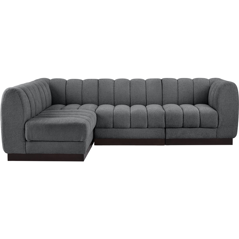 Meridian Furniture Quinn 4-Piece L-Shaped Fabric Modular Sectional in Dark Gray