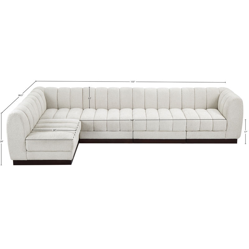Meridian Furniture Quinn 5-Piece L-Shaped Fabric Modular Sectional in Cream