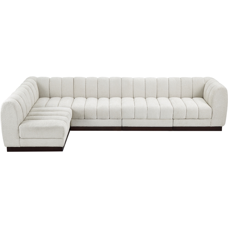 Meridian Furniture Quinn 5-Piece L-Shaped Fabric Modular Sectional in Cream