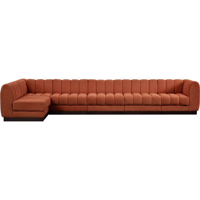 Meridian Furniture Quinn 6-Piece L-Shaped Fabric Modular Sectional in Orange