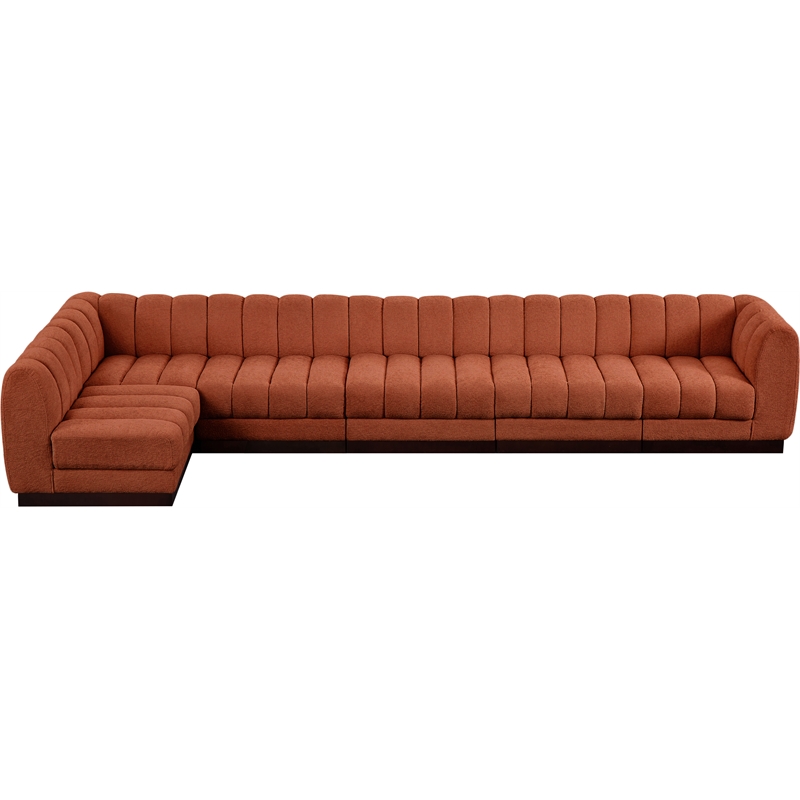 Meridian Furniture Quinn 6-Piece L-Shaped Fabric Modular Sectional in Orange