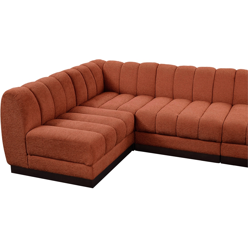 Meridian Furniture Quinn 6-Piece L-Shaped Fabric Modular Sectional in Orange